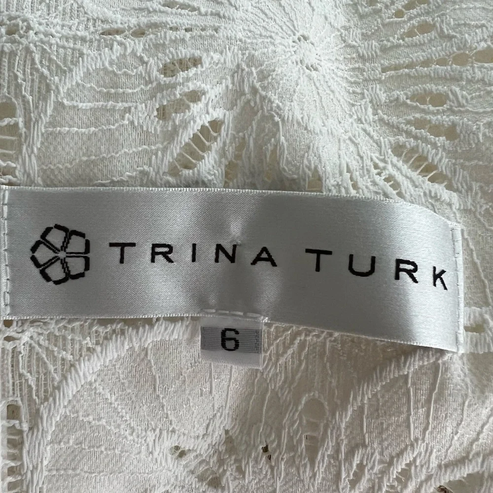 TRINA TURK Off White Lace Belted Wrap Jacket Size 6 - Picture 9 of 10